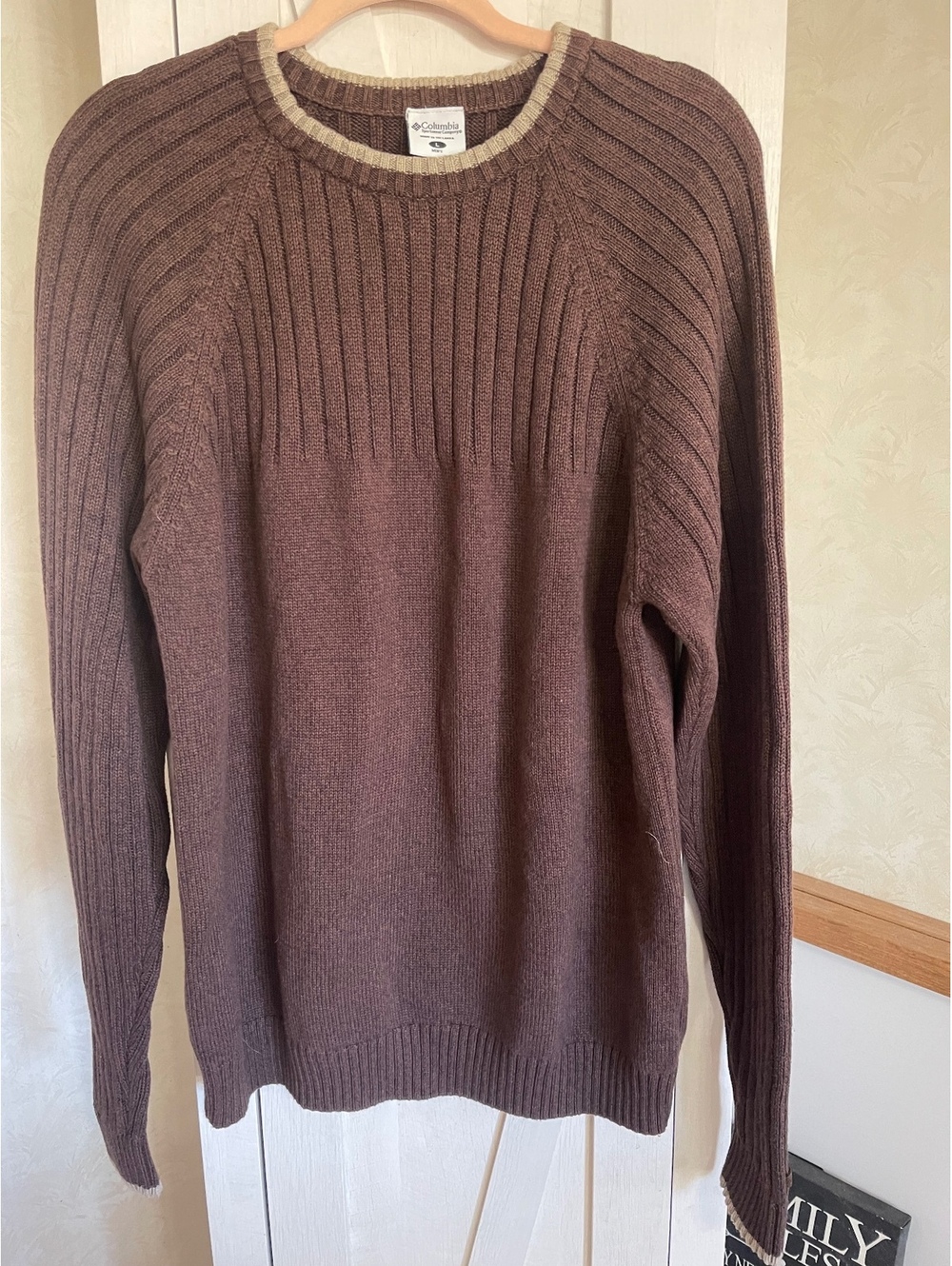 Columbia Men’s Large Brown 100% Cotton Ribbed Crewneck Sweater